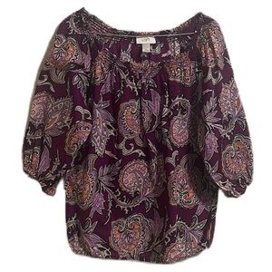 Ann Taylor Loft, 100% Cotton, 3/4 Sleeves, Elastic Top, Multi, Small
